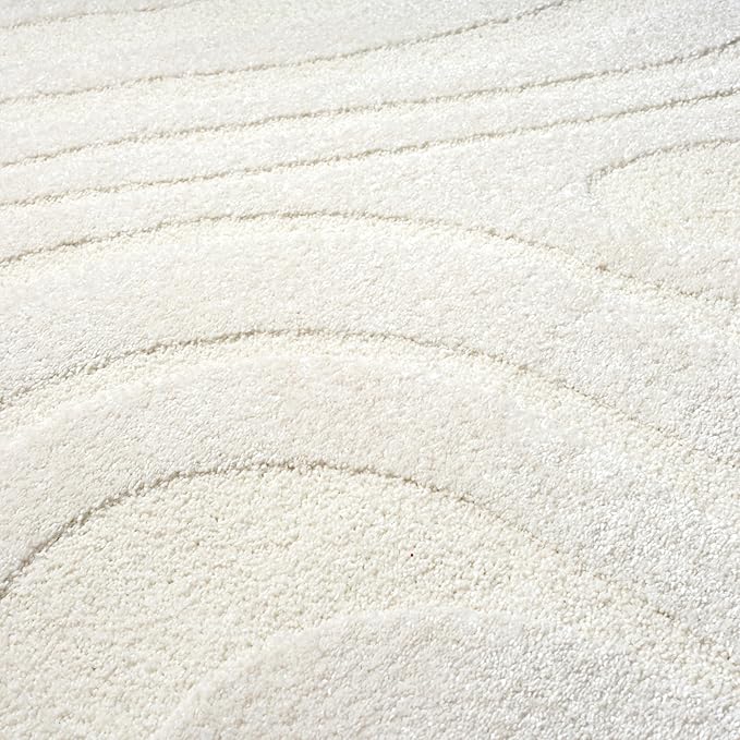 Abani Cozy Cream Area Rug for Living Room, Bedroom - Swirl Waves Pattern - 6' x 9' - Durable & Easy to Clean