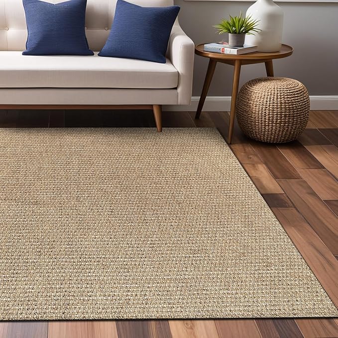 Easy Jute Rugs 9x12 Natural Color Living Room Indoor Outdoor Area Rug for Patio Farmhouse and Kitchen Rug High Traffic Easy to Clean Washable Solid Boho Woven Design Outside Carpet (9 x 12)
