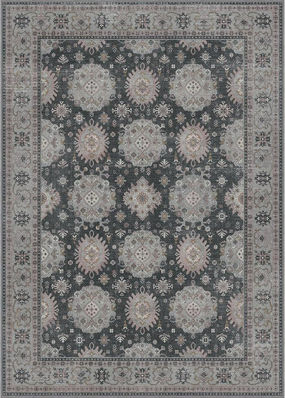 5x7 Area Rug Machine Washable Boho Rug for Living Room,Ultra-Thin Low Pile Carpet,Lightweight Indoor Printed Rug,Non Slip Floral Area Rug for Bedroom, Dining Room, Home Office,Black