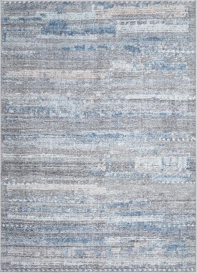 Bloom Rugs Washable Non-Slip 6' x 9' Rug - Gray/Blue/Blush Modern Abstract Area Rug for Living Room, Bedroom, Dining Room, and Kitchen - Exact Size: 6' x 9'