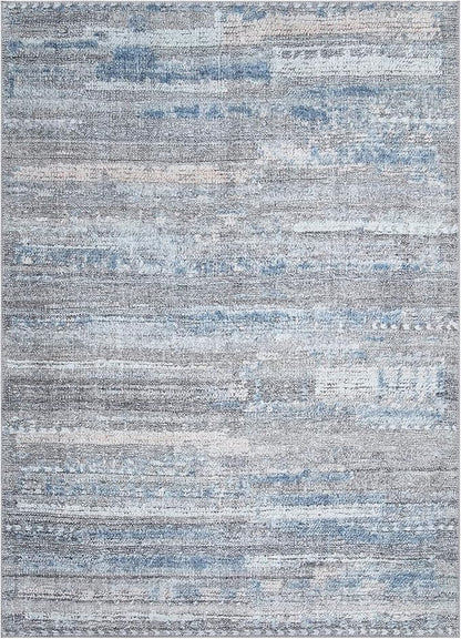 Bloom Rugs Washable Non-Slip 6' x 9' Rug - Gray/Blue/Blush Modern Abstract Area Rug for Living Room, Bedroom, Dining Room, and Kitchen - Exact Size: 6' x 9'