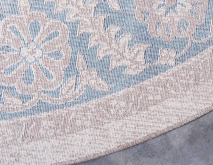 Unique Loom Salzburg Collection Classic Traditional Design Oriental Inspired Border Area Rug (5' 0 x 5' 0 Round, Beige/Blue)