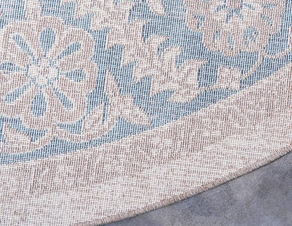 Unique Loom Salzburg Collection Classic Traditional Design Oriental Inspired Border Area Rug (8' 0 x 8' 0 Round, Beige/Blue)