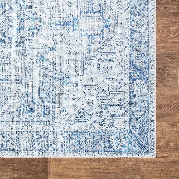 Bloom Rugs Washable Non-Slip 5' x 7' Rug - Blue/Gray Traditional Area Rug for Living Room, Bedroom, Dining Room, and Kitchen - Exact Size: 5' x 7'