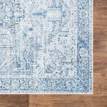 Bloom Rugs Washable Non-Slip 4' x 6' Rug - Blue/Gray Traditional Area Rug for Living Room, Bedroom, Dining Room, and Kitchen - Exact Size: 4' x 6'
