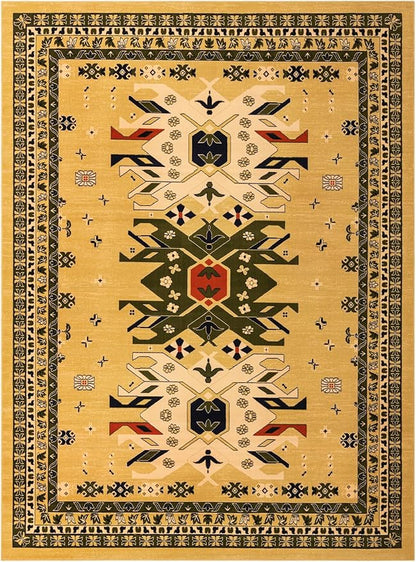 Unique Loom Taftan Collection Border Geometric Tribal Inspired Design Area Rug (9' 10 x 13' 0 Rectangular, Gold/ Gray)