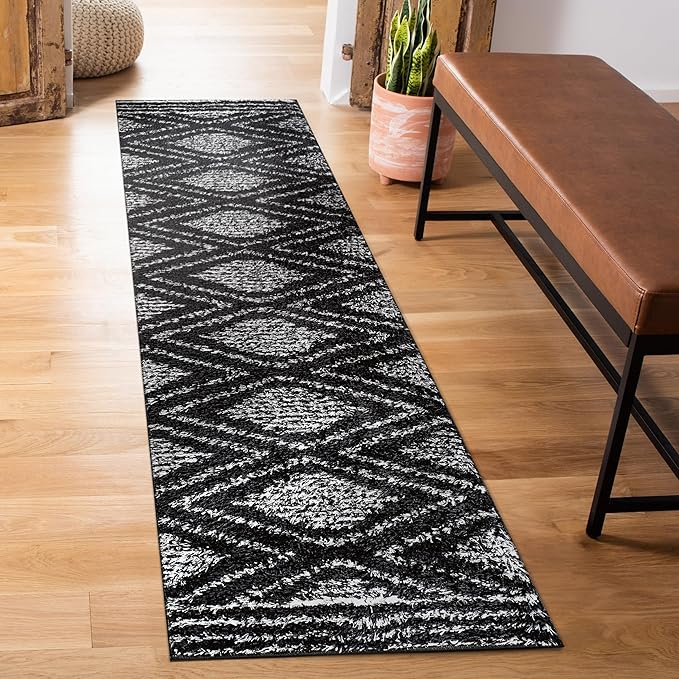 Rugshop Geometric Shag Runner Rug Anthracite Dark Gray and White 2' 3" x 8' Perfect for Hallways, Kitchens, or Behind The Sofa