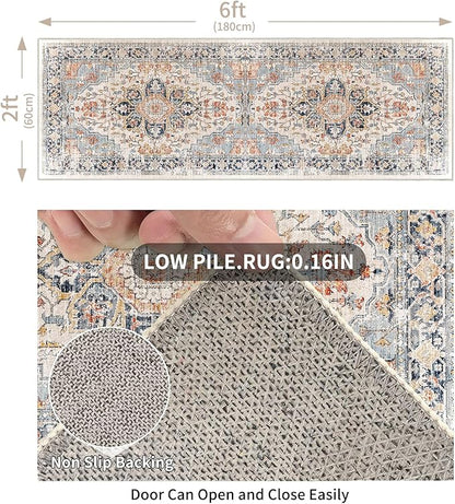 Enkor Runner Rug for Hallway, 2x6 Washable Soft Non Slip Floor Rugs for Kitchen, Modern Mat for Living Room Bedroom Entryway Orange & Black