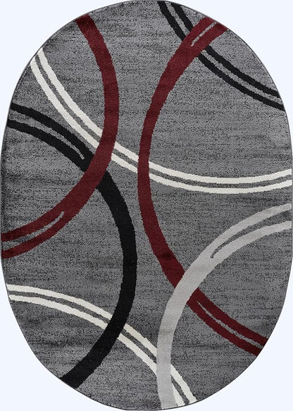 Rugshop Modern Wavy Circles Design Non-Shedding Oval Rug, Carpet for Living Room, Dining Room, or Bedroom, Red, 5' x 7' Oval
