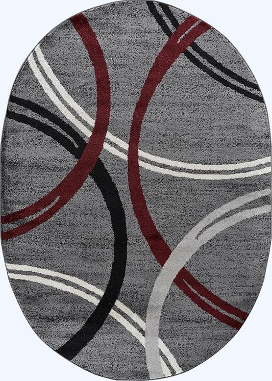 Rugshop Modern Wavy Circles Design Non-Shedding Oval Rug, Carpet for Living Room, Dining Room, or Bedroom, Red, 5' x 7' Oval