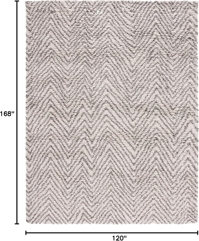 SAFAVIEH Hudson Shag Collection Area Rug - 10' x 14', Ivory & Grey, Chevron Design, Non-Shedding & Easy Care, 2-inch Thick Ideal for High Traffic Areas in Living Room, Bedroom (SGH375A)