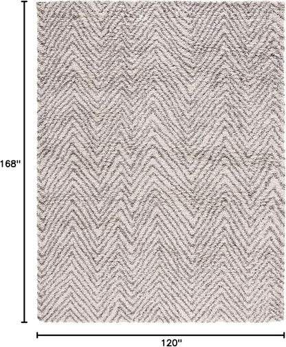 SAFAVIEH Hudson Shag Collection Area Rug - 10' x 14', Ivory & Grey, Chevron Design, Non-Shedding & Easy Care, 2-inch Thick Ideal for High Traffic Areas in Living Room, Bedroom (SGH375A)