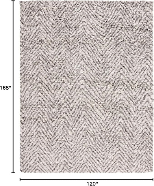 SAFAVIEH Hudson Shag Collection Area Rug - 10' x 14', Ivory & Grey, Chevron Design, Non-Shedding & Easy Care, 2-inch Thick Ideal for High Traffic Areas in Living Room, Bedroom (SGH375A)