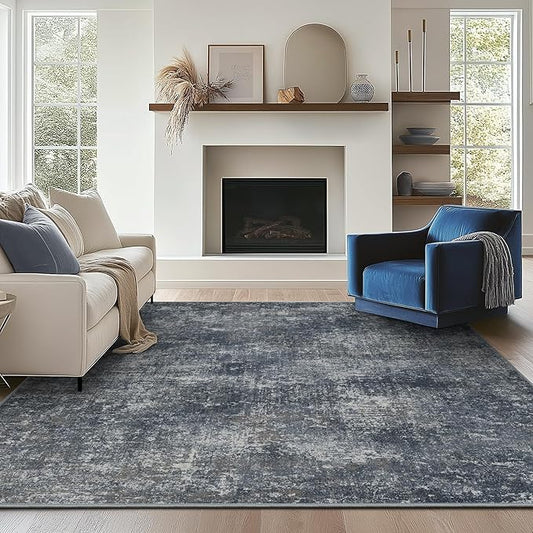 Bavni 6x9 Area Rugs Machine Washable Rug for Living Room, Modern Printed Rug Indoor Soft Area Rug for Bedroom Dining Room, Ultra-Thin Low Pile Carpet with Non Slip Rubber Backing, Dark Gray