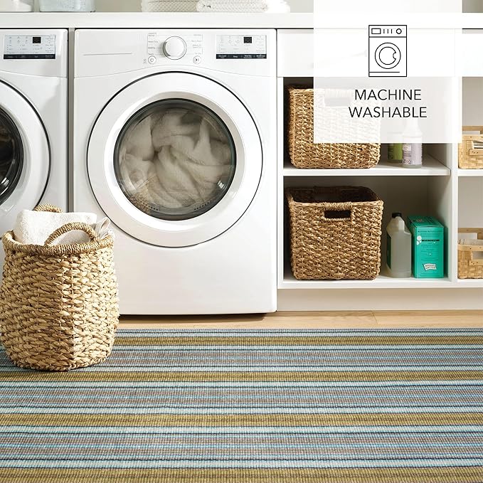 Dash & Albert Treehouse Stripe Machine Washable Rug, 6 X 9 Feet, Green Stripe Pattern