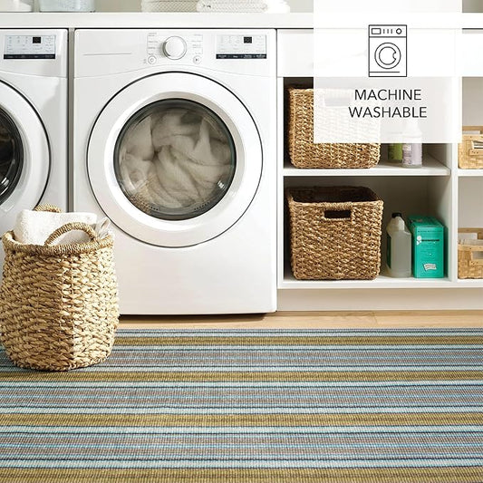 Dash & Albert Treehouse Stripe Machine Washable Rug, 6 X 9 Feet, Green Stripe Pattern