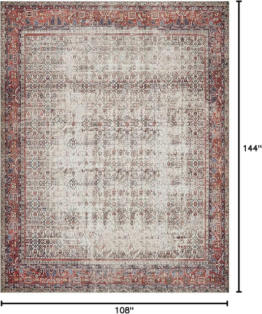 Loloi Layla Collection LAY-12 Ivory/Brick 9'-0" x 12'-0" .13" Thick Area Rug, Soft, Durable, Vintage Inspired, Distressed, Low Pile, Non-Shedding, Easy Clean, Printed, Living Room Rug