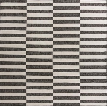 Unique Loom Outdoor Striped Collection Area Rug - Striped (10' 8" Square, Charcoal/Ivory)