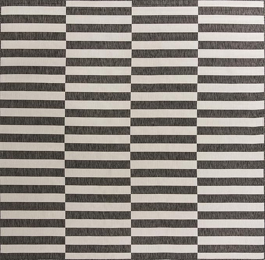 Unique Loom Outdoor Striped Collection Area Rug - Striped (10' 8" Square, Charcoal/Ivory)