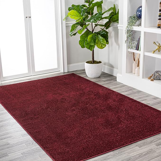Eyely UES100Q-15 Supersoft Haze Solid Low-Pile Indoor Area Rug, Coastal, Bohemian, Minimalist, Classic, Casual for Bedroom,Kitchen,Living Room,Non Shedding,Easy-Washing, Red, 12 X 15