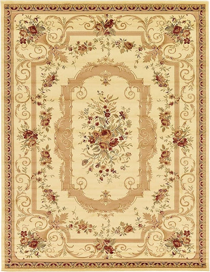 Unique Loom Versailles Collection Traditional Classic Floral Motif Area Rug (10' 0 x 13' 0 Rectangular, Ivory/ Tan)