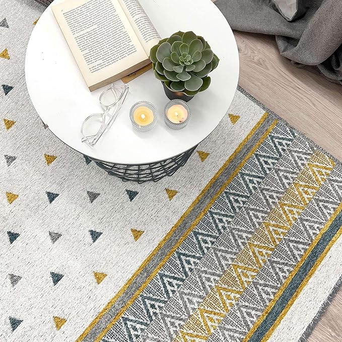 Alfa Rich 3x5 Gold Gray Off White Washable Area Rugs for Living Room Bedroom Kitchen Decor Runner