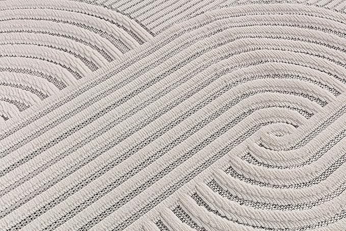 CAMILSON Modern Rug 9x12 Luxury Swirl Curved Large Micro Loop Area Rugs Soft High-Low Pile Stain Resistant Easy to Clean Non-Shedding Durable Living Room Kitchen Indoor Carpet (White)