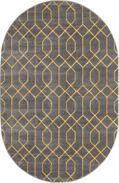 Unique Loom Marilyn Monroe Glam Collection Area Rug - Trellis (5' 3' x 8' Oval, Gray Gold/ Gold)
