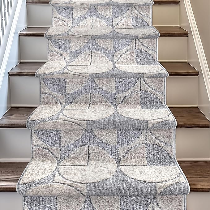 Well Woven Custom Size Hallway & Stair Runner- Harlow Harmony Ivory/Grey 27 Inches Wide x 14 Feet Long Runner (27" x 14') Runner Rug - Modern Geometric Pattern, Ultra-Soft, Easy-Clean