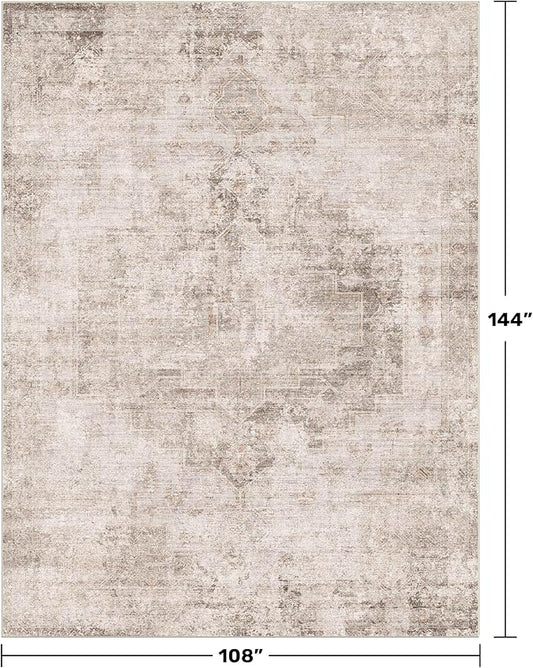 Farmhouse Area Rugs 9x12 for Living Room - Abstract Medallion Rug for Bedroom, Dining Room Under Table, Washable Non Slip, Fade & Stain Resistance