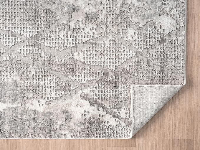 Adel Modern Area Rug for Living Room, 5x7 Rustic Distressed Abstract Gray Rug, Medium Pile Stain Resistant Carpet for Bedroom, Dining Room or Kitchen (5' x 7', Gray)