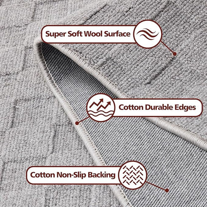 ANSSO 5x7 Wool Rugs for Living Room,80% Merino Wool and 20% Cotton Soft Tufted Area Rug with Cotton Non-Slip Backing,Large Area Rug for Bedroom Bedroom, Dining and Home Office (Deep Gray)
