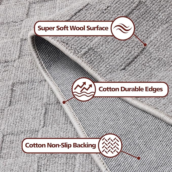 ANSSO Wool Area Rugs 9x12 Living Room,80% Merino Wool and 20% Cotton Soft Tufted Area Rug with Cotton Non-Slip Backing,Large Area Rug for Bedroom Bedroom, Dining and Home Office (Deep Gray)