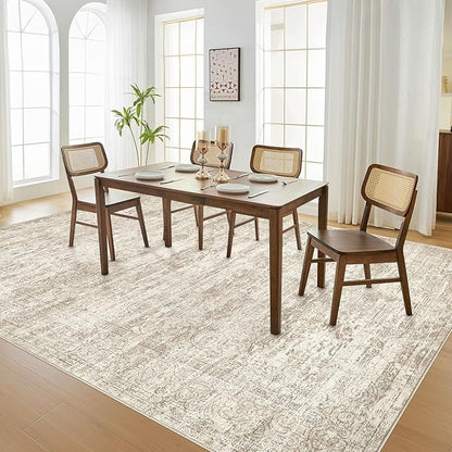 Area Rug Living Room Rugs - 5x7 Abstract Large Soft Indoor Washable Rug Neutral Modern Low Pile Carpet for Bedroom Dining Room Farmhouse Home Office - Vintage Beige