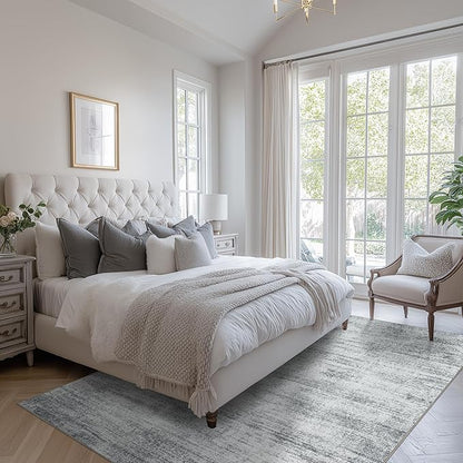Light Gray Rug 5x7 for Dining Room Table Low Pile Non Slip Washable Area Rugs for Bedroom Aesthetic Abstract Grey Floor Large Carpet for Living Room Dorm