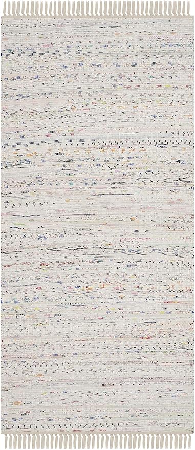 SAFAVIEH Rag Rug Collection Accent Rug - 2'3" x 5', Ivory & Multi, Handmade Boho Stripe Cotton, Ideal for High Traffic Areas in Entryway, Living Room, Bedroom (RAR121G)