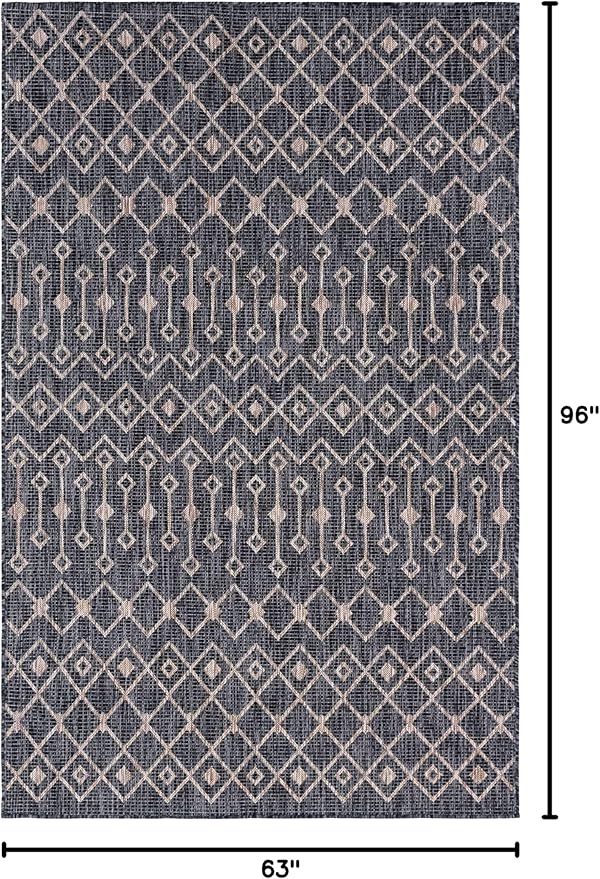 Unique Loom Outdoor Trellis Collection Area Rug - Tribal Trellis (5' 3" x 8' Rectangle, Charcoal Gray/ Natural)