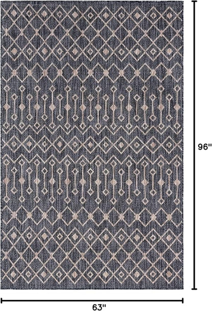 Unique Loom Outdoor Trellis Collection Area Rug - Tribal Trellis (5' 3" x 8' Rectangle, Charcoal Gray/ Natural)