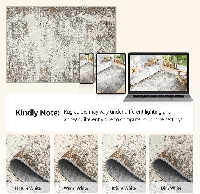 8x10 Area Rugs Machine Washable - Modern Abstract Large Rugs for Living Room Soft Anti-Skid Thin Carpet for Bedroom, Under Dining Table, Nursery, Farmhouse,Home Office (8'x10' Brown Grey)