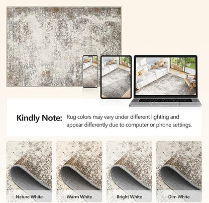 10x14 Washable Area Rugs - Modern Abstract Large Rugs for Living Room Non-Slip Low Pile Soft Machine Washable Carpet for Bedroom, Under Dining Table, Nursery, Farmhouse (10'x14' Brown Grey)