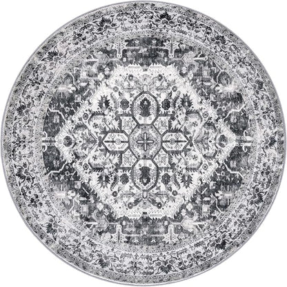KOZYFLY Round Rug 6 Ft Rugs for Entryway Washable Circle Rug Non Slip Round Living Room Rugs Printed Faux Wool Round Dining Room Floor Carpet for Living Room, Entryway, Bedroom, Grey