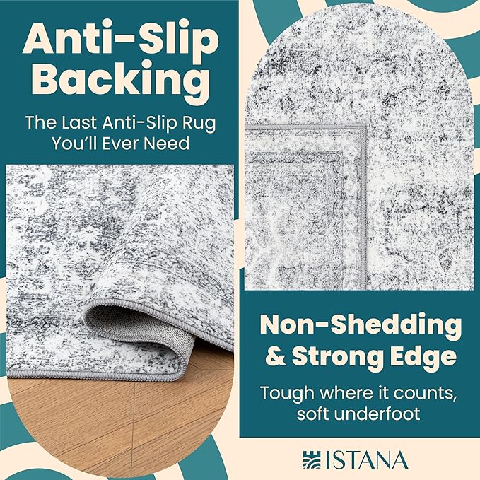 Istana 2x3 Area Rug - Light Grey Boho Rugs for Living Room 2x3 - Foldable Small Rugs for Bedroom - Stain Resistant Washable Rug Non Slip - Eco-Friendly Area Rugs Indoor