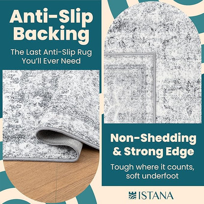 Istana 2x3 Area Rug - Light Grey Boho Rugs for Living Room 2x3 - Foldable Small Rugs for Bedroom - Stain Resistant Washable Rug Non Slip - Eco-Friendly Area Rugs Indoor