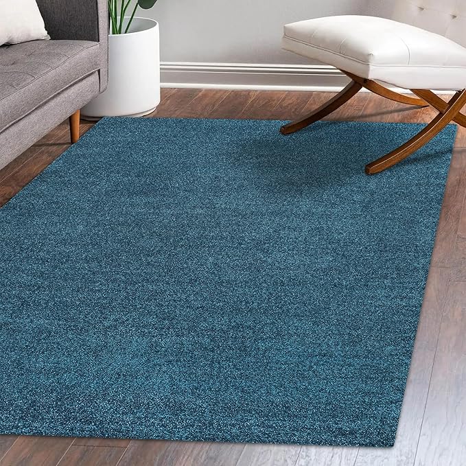 Eyely UES100H-9 Supersoft Haze Solid Low-Pile Indoor Area Rug Casual;Contemporary;Solid;Traditional, Bedroom, Kitchen, Living Room, Easy-Cleaning, Non-Shedding, 9 X 12, Turquoise