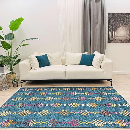 Alfa Rich 3x10 Moroccan Blue Washable Area Rugs for Living Room Hallway Kitchen Decor Cotton Runner