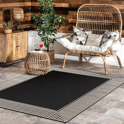 Nuloom Asha Black/Ivory, 5' x 8', Casual, Striped Border, Soft and Cozy, High Traffic, Stain Resistant, Easy Clean, Durable Area Rug for Indoor/Outdoor Patio, Deck, Porch, Garden, Courtyard
