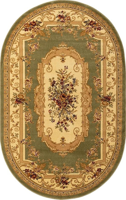 Unique Loom Versailles Collection Traditional Classic Floral Motif Area Rug (5' 0 x 8' 0 Oval, Green/Ivory)