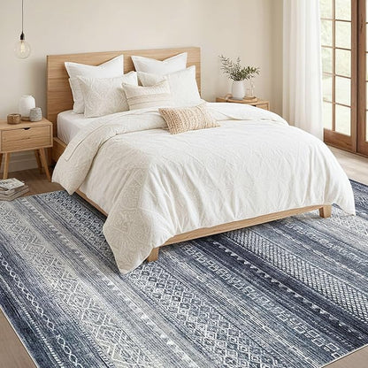 Nakagishi 5x7 Area Rugs Living Room: Washable Boho Large Neutral Soft Rug Modern Stain Resistant Moroccan Indoor Non Slip Floor Carpet for Bedroom Nursery Kids Playroom Office Dining Room Dorm- Blue
