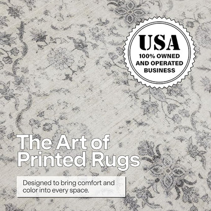 ReaLife Rugs Machine Washable Area Rug Runner - Living Room Bedroom Bathroom Kitchen Entryway Office - Padded Low Pile Stain Resistant Premium - Boho Farmhouse Vintage - Noor - Ivory Grey 2'6" x 8'