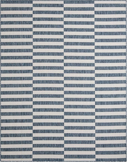 Unique Loom Outdoor Striped Collection Area Rug - Striped (7' 10" x 10' Rectangle Blue/Ivory)